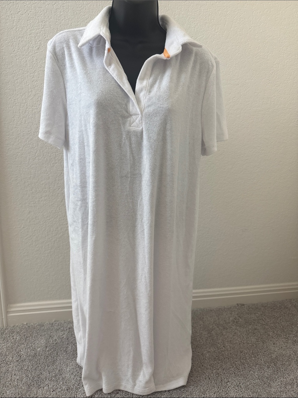 Lands’ End Terry Cloth Polo Cover Up Dress NWT White Women’s M 10-12